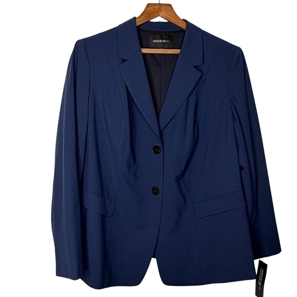 Lafayette 148 New York Nuble Navy Blue Virgin Wool Blazer 16W NEW Suit Jacket